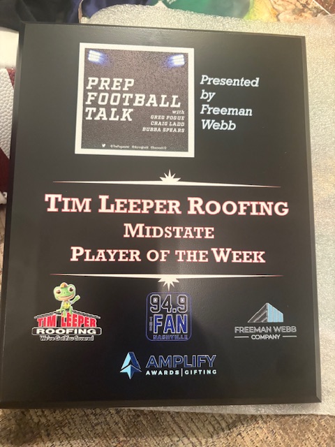 Congrats <a href="/GHSWaveFootball/">Gallatin Green Wave Football</a> QB <a href="/KsaunB/">K’Saun “KB” Barksdale</a> Week 6 Tim Leeper Roofing Midstate Player of Week named by Prep Football Talk presented by <a href="/FreemanWebb/">Freeman Webb Company</a> Saturdays 9 a.m. <a href="/949theFan/">94.9 the Fan</a> He had 201 rushing yards 2 TDs, 90 passing yards 1 TD with interception on defense in win over Station Camp.