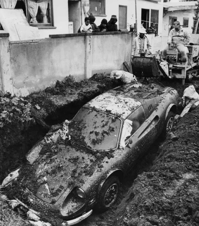Today I Learned: about a man in 1974 who staged the theft of his Ferrari for insurance fraud by hiding the car buried in an empty lot in LA. He forgot where it was and never recovered it. Years later it was discovered by children digging in their garden.