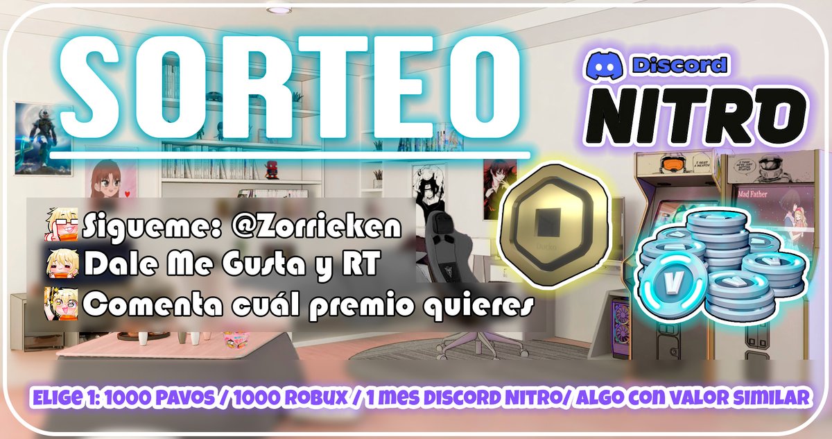 Zorrieken's tweet photo. 🎁 ¡SORTEO ESPECIAL POR 1K DE SUBS EN YT! 🎁

Puedes ganar 1000 Pavos, 1000 Robux, 1 mes de Discord Nitro u otro premio de valor similar 🤠 (ejemplo: tarjeta de Steam, 1 mes de Game Pass, puntos en otro juego, etc.)

👉 El sorteo termina cuando llegue a 1.2K en YouTube.
📺 El ganador se elegirá EN VIVO en mi canal de YouTube: @Zorrieken
🔹 Para participar:
1️⃣ Sígueme: @Zorrieken
2️⃣ Dale ❤️ y RT a este tweet
3️⃣ Comenta cuál premio quieres

¡Mucha suerte y gracias por el apoyo! ✨🔥