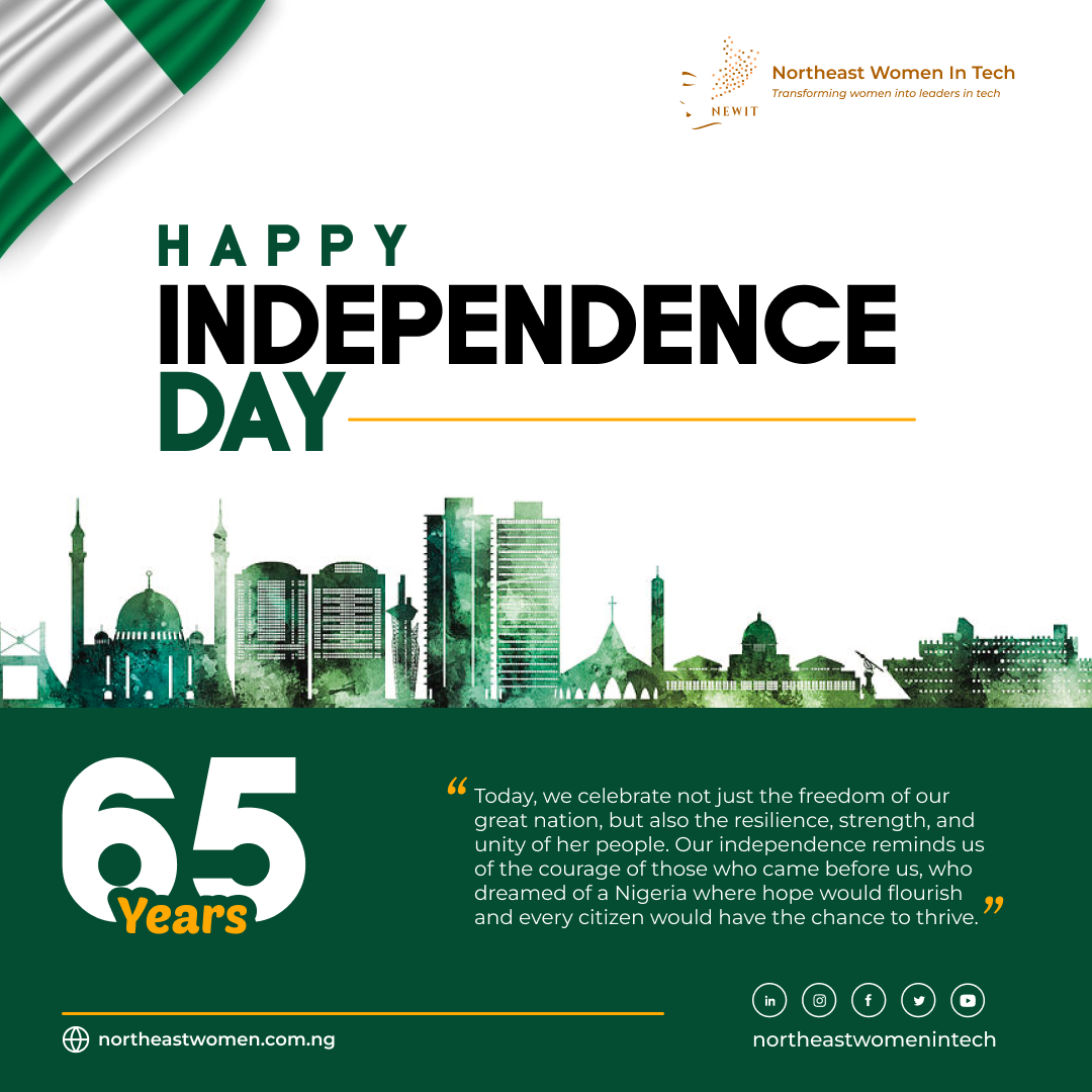 newomenintech's tweet photo. Happy Independence Day, Nigeria! ๐ณ๐ฌ
Today, we celebrate freedom, resilience, and the boundless potential of our nation.
Hereโs to unity, progress, and a future where we harness our diversity as our greatest strength. ๐ช๐ฝ
#NigeriaAt65 #IndependenceDay #TechForGoodย #NEWIT https://t.co/WGcySlRZgh