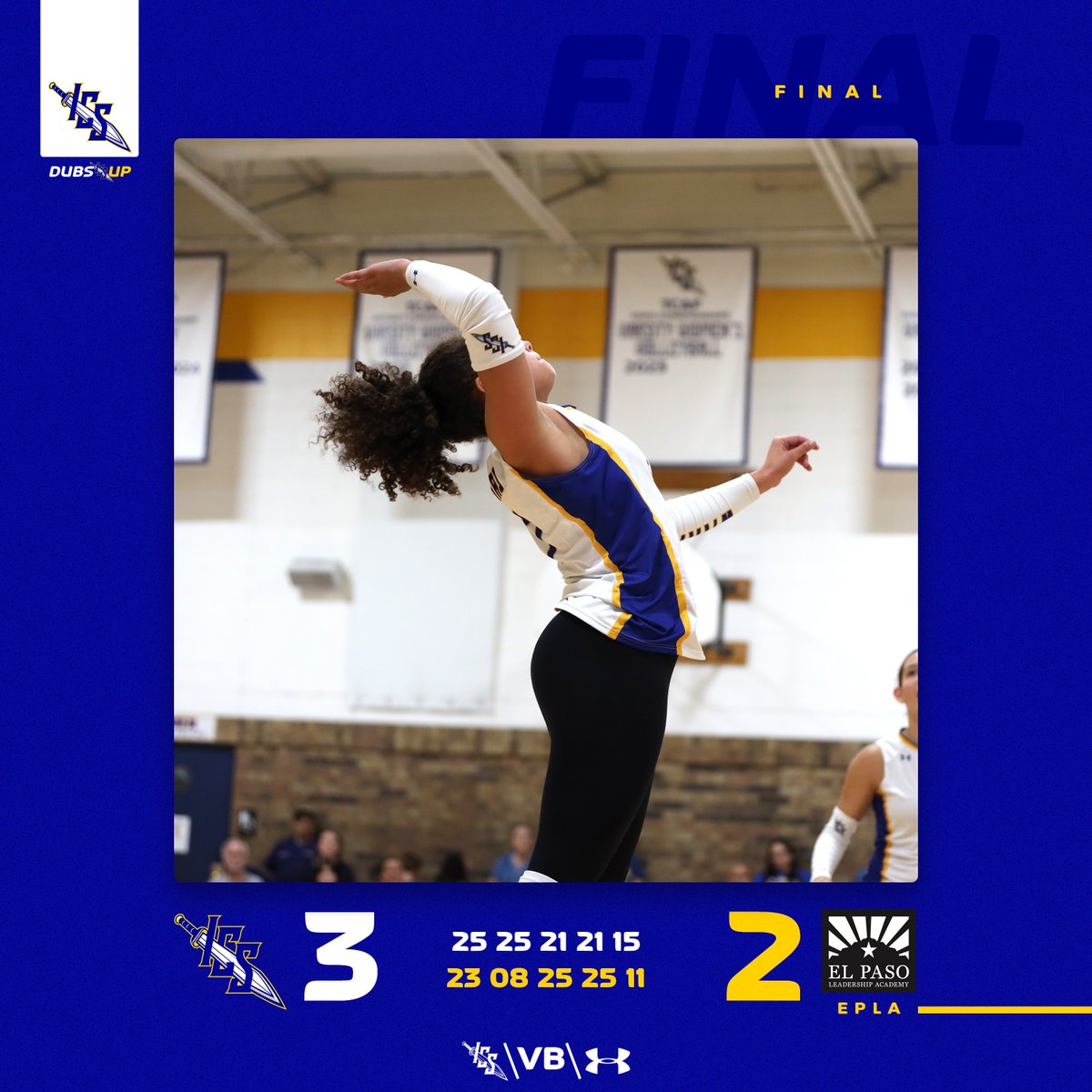 ICS_VB's tweet image. Varsity Women’s Volleyball Final from Dave Frazier Memorial Gym:

Lady Warriors ⚔️: 3

El Paso Leadership Leaders 🪽: 2

25-23, 25-8, 21-25, 21-25, 15-11

#ICVB25 🏐
#GoWarriors ⚔️
#DubsUp ⚔️