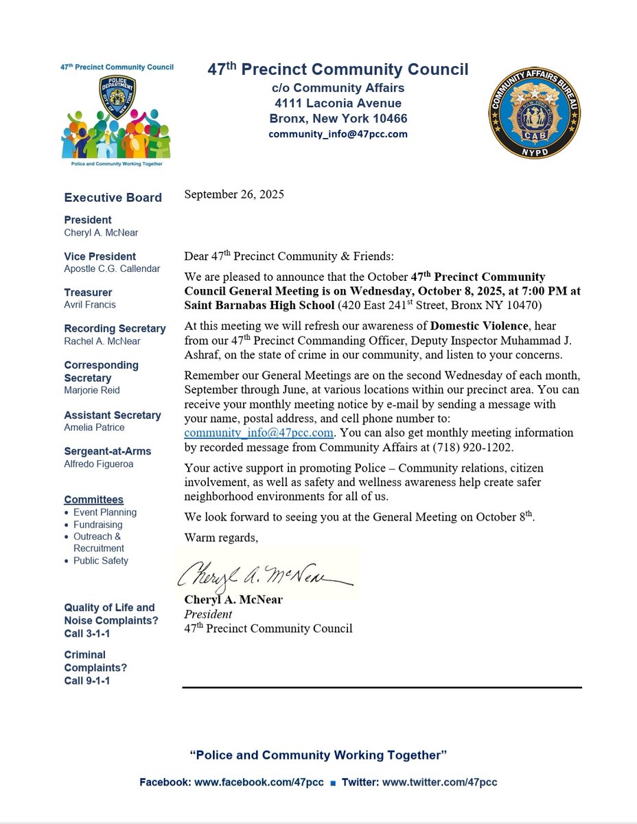 47PCC's tweet image. Join us for our October General Meeting on Wednesday, October 8th, 7:00 PM at St. Barnabas High School.