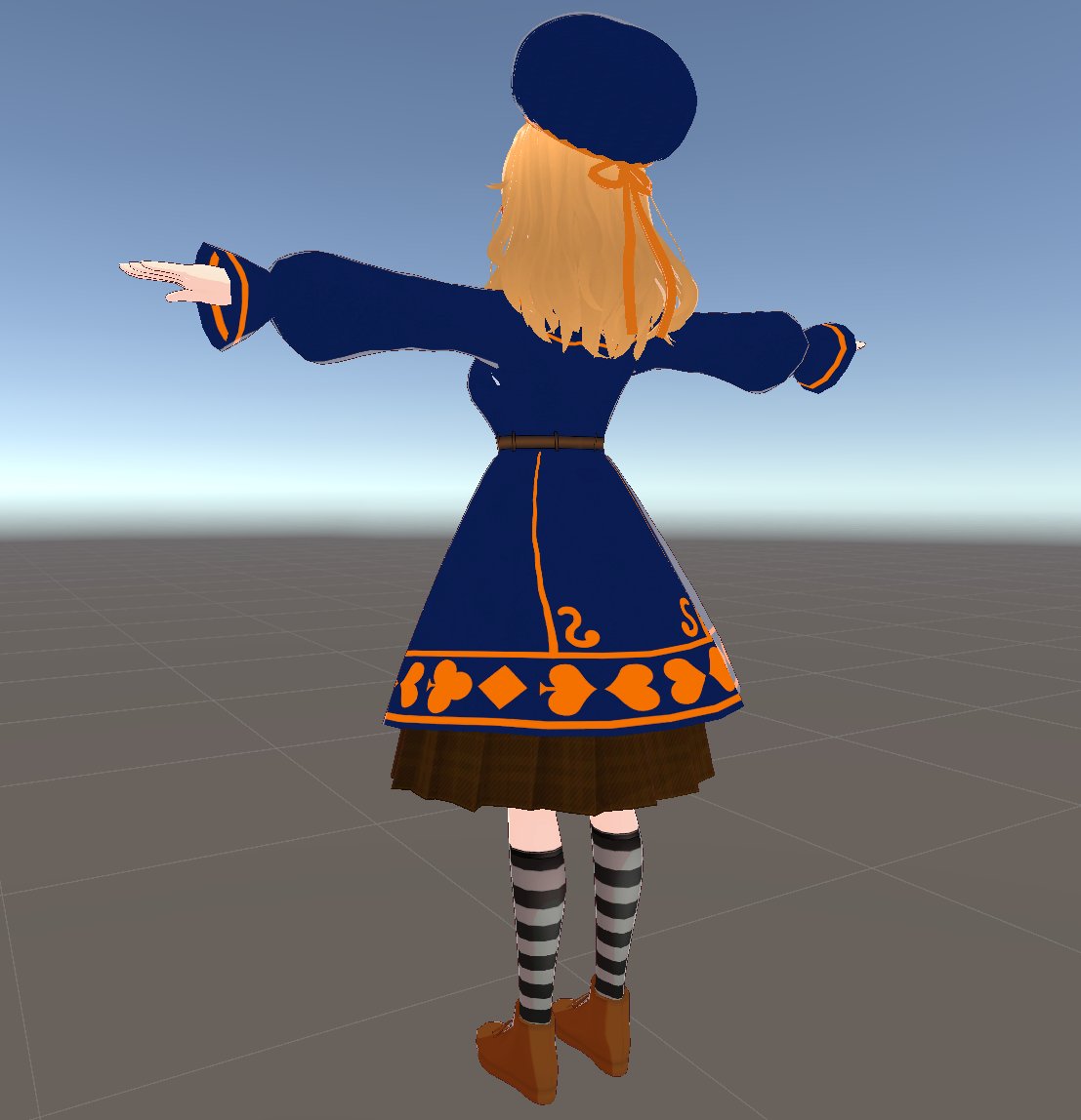 retru_254's tweet image. 衣装がまんま学生服なのでめちゃくちゃアレンジしました。不思議の国のアリスみたいな感じになりました。ベレー帽はyoutubeの動画を参考にしながらVroidStudioで髪の毛から作りました。帽子作るの初めてだったから多少ガバりました。
#3DCG #VRoidStudio #unity