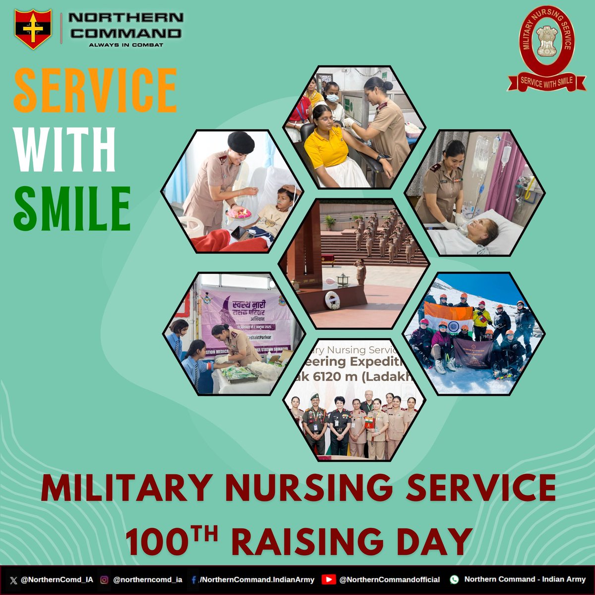 NorthernComd_IA's tweet image. लेफ्टिनेंट जनरल प्रतीक शर्मा, #ArmyCdrNC तथा #NorthernCommand के सभी रैंक, 100वें मिलिट्री नर्सिंग सर्विस #RaisingDay के इस ऐतिहासिक अवसर पर समस्त कार्मिकों, पूर्व सैनिकों और परिवारों को हार्दिक शुभकामनाएँ प्रेषित करते हैं।
यह पूर्णतः महिला अधिकारी कैडर #नारीशक्ति का प्रतीक है,…