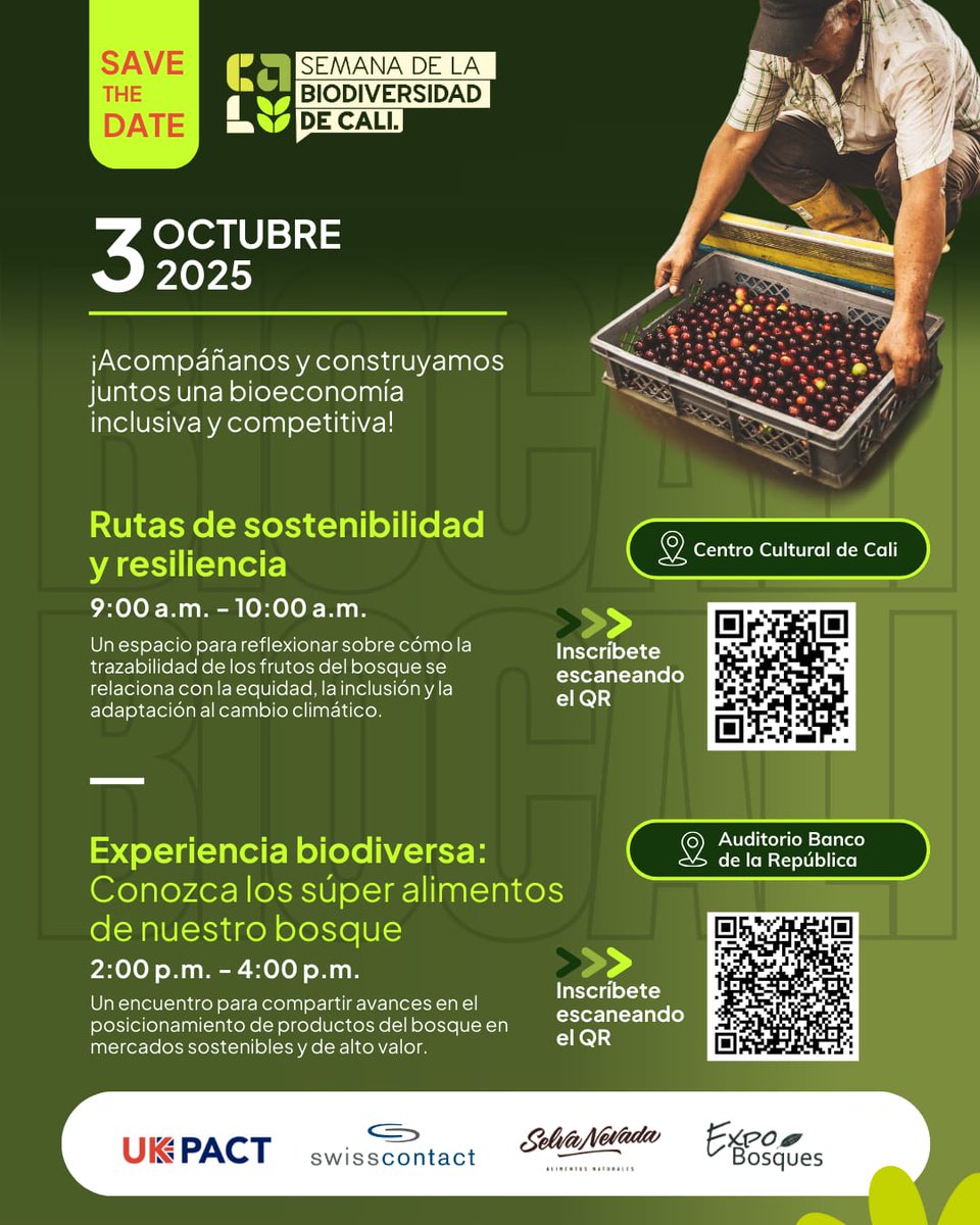 En el marco de la #SemanadelaBiodiversidad2025, se realizará en #Cali el Foro Internacional: Investing in Life – Bioeconomy &amp; Biodiversity en el auditorio Banco de Occidente.