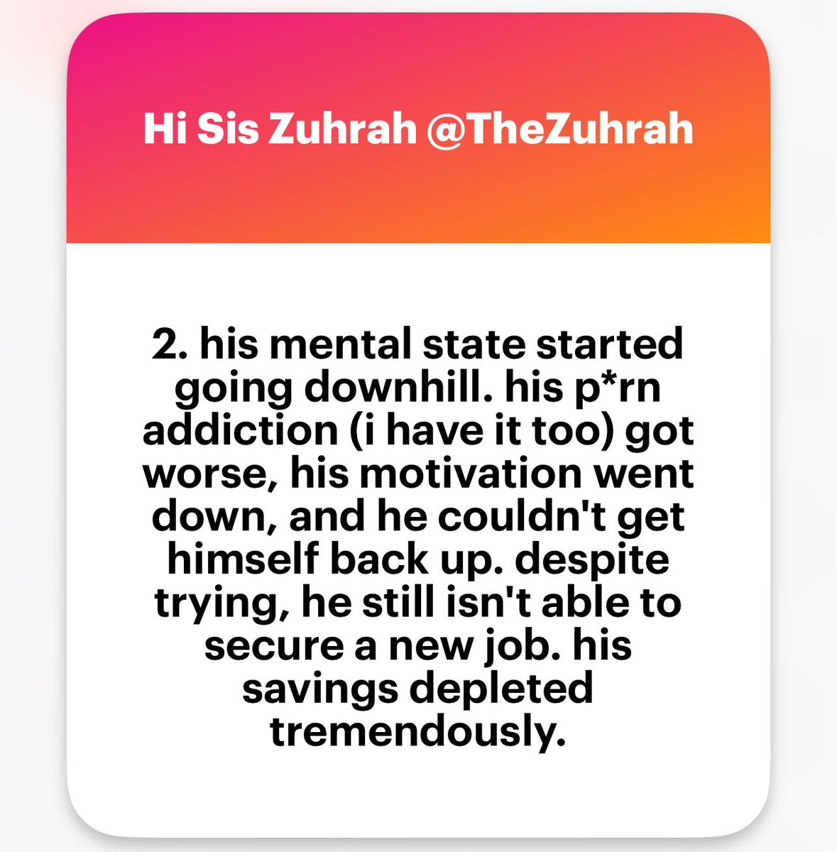 zuhrahx's tweet photo. Bakal tunang berhenti kerja & struggle untuk dapat kerja lain.
I just wanted to say, you already state your boundaries. Which is good.
Sebab dynamic sebelum kawin dgn lepas kawin berbeza. Good partner before marriage ≠ good partner after
#curhat #datingphase https://t.co/rHb27824JF