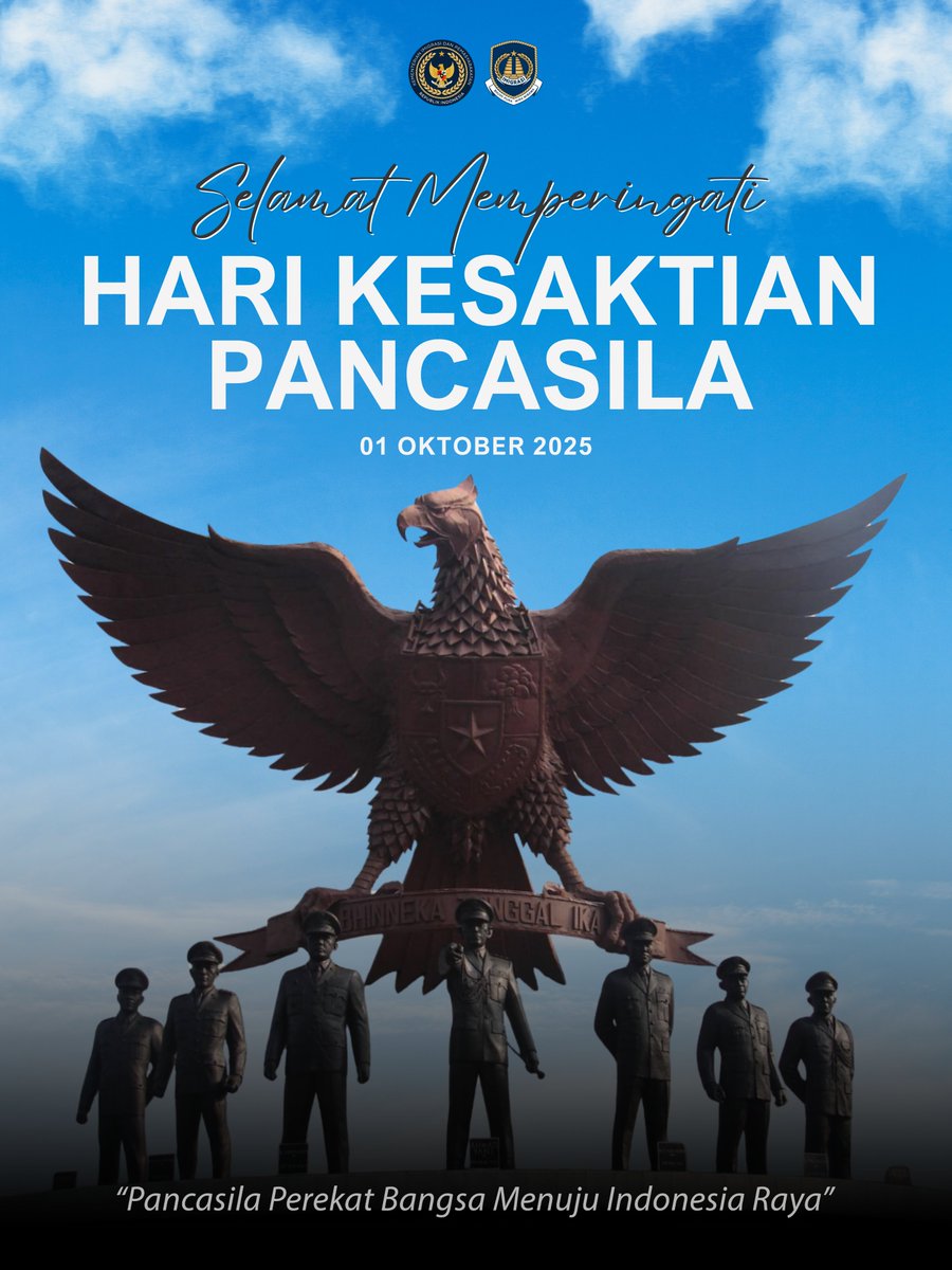 Dengan semangat “Pancasila Perekat Bangsa Menuju Indonesia Raya” Mari jaga persatuan dan Kedaulatan Indonesia menuju cita-cita mulia bangsa Indonesia

Selamat memperingati Hari Kesaktian Pancasila 01 Oktober 2025