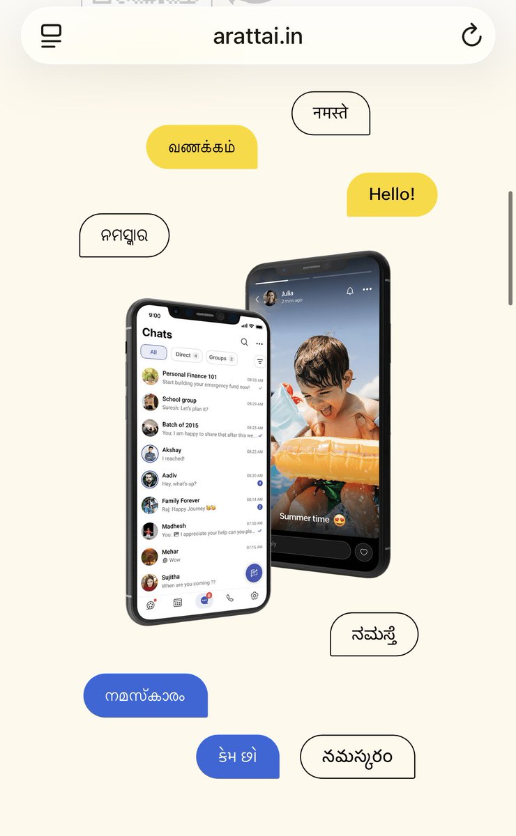 ramcharankonda's tweet photo. @Arattai @WhatsApp @ZohoCares 

Arattai says it supports Indian languages, but can’t even spell ‘నమస్కారం’ correctly in Telugu. If you don’t respect the language, don’t pretend to promote it.

#ArattaiApp #Arattai #WhatsApp #LanguageMatters #ArattaiFail https://t.co/9NHrwOvq7D