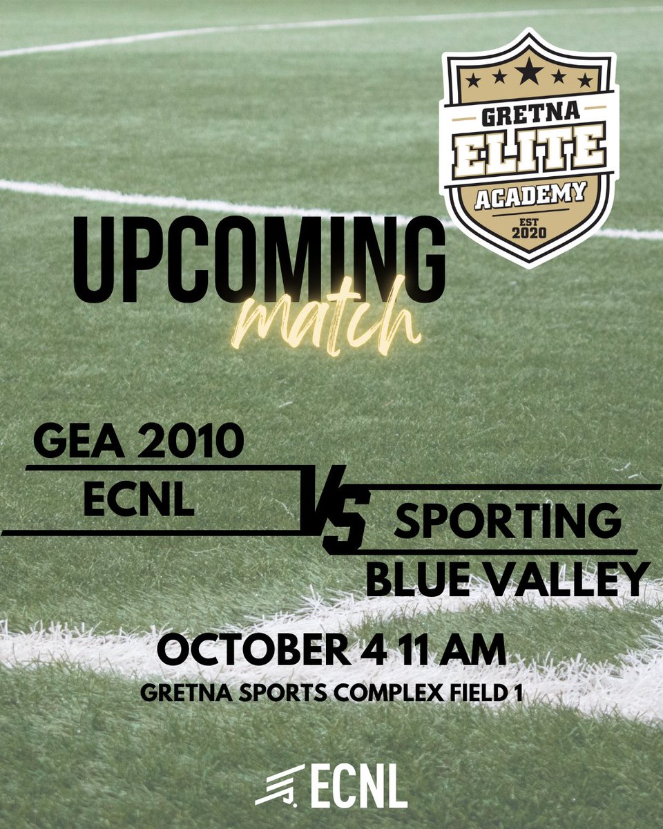 Looking foward to the weekend! Join us Saturday as we continue ECNL league play VS Sporting Blue Valley.  <a href="/GEA_ECNL/">Gretna Elite Academy ECNL</a> <a href="/GretnaEliteAcad/">Gretna Elite Academy</a> <a href="/ECNLgirls/">ECNL Girls</a> #LeadersPlayHere #BeElite