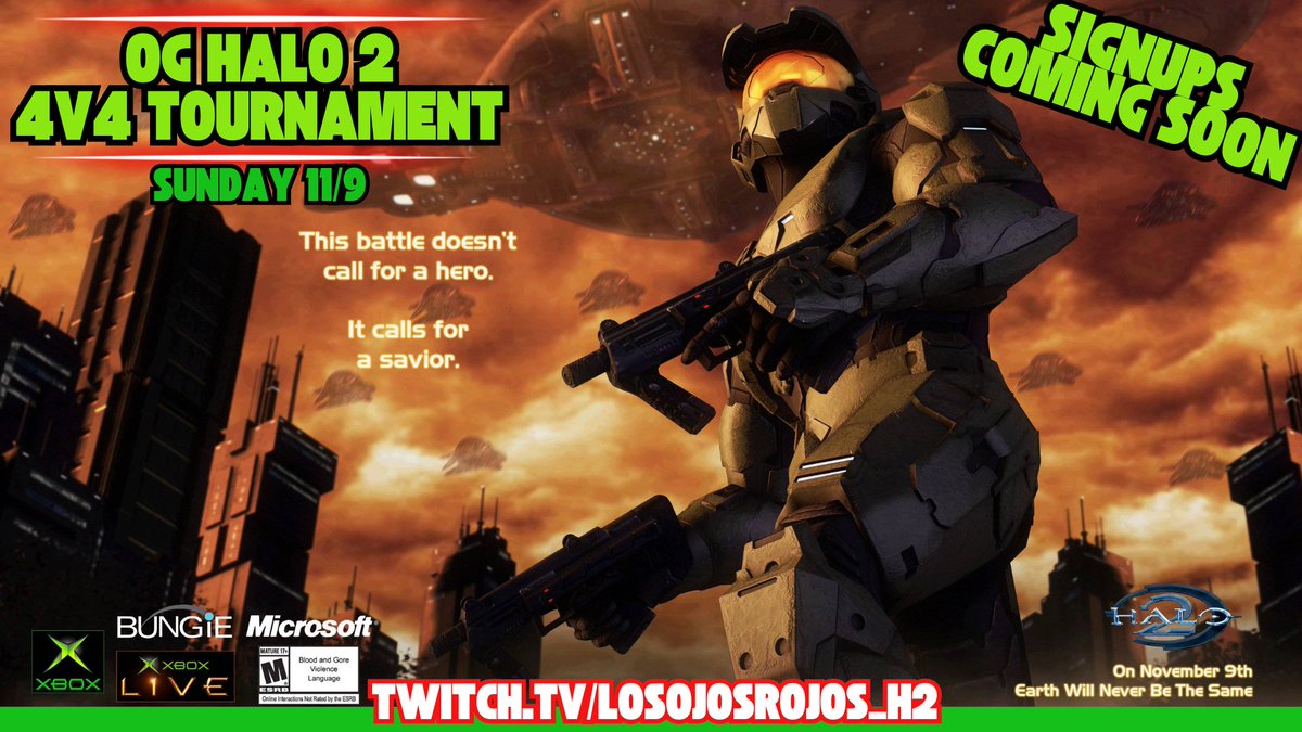🔥💵I'm hosting an #OG Halo 2 4v4 Tournament on the 21st anniversary of #Halo 2. 
Follow me for more details and signup information 💵🔥#TheFightIsNeverFinished
twitch.tv/losojosrojos_h2