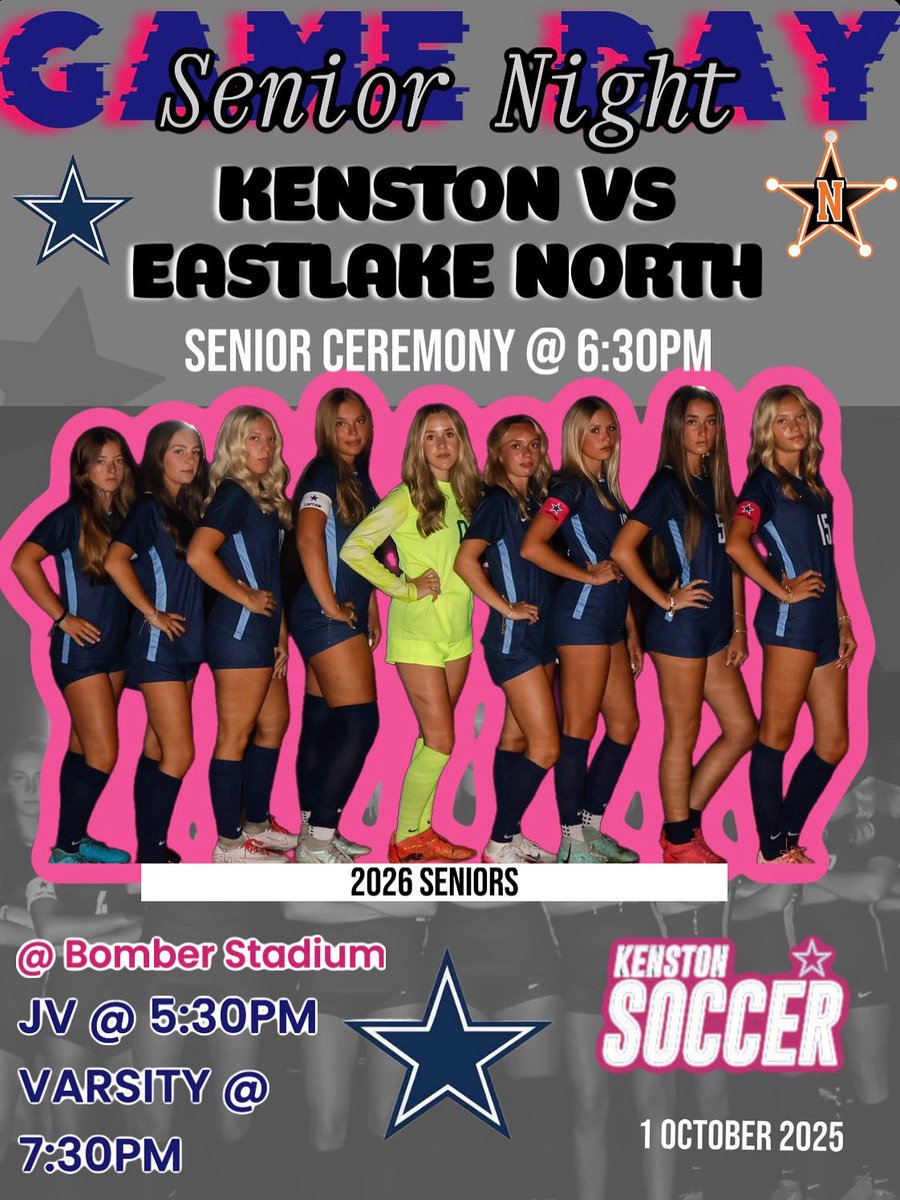 ITS GAME DAY #14 FOR YOUR LADY BOMBERS!!! ITS SENIOR NIGHT VS. EASTLAKE NORTH!!! SENIOR CEREMONY KICKS OFF AT 6:30PM. JV @ 5:30PM &amp; VARSITY @ 7:30PM. BE THERE AND SHOW SOME LOVE TO OUR SENIOR LADY BOMBERS!!! 🩷🩷🩷