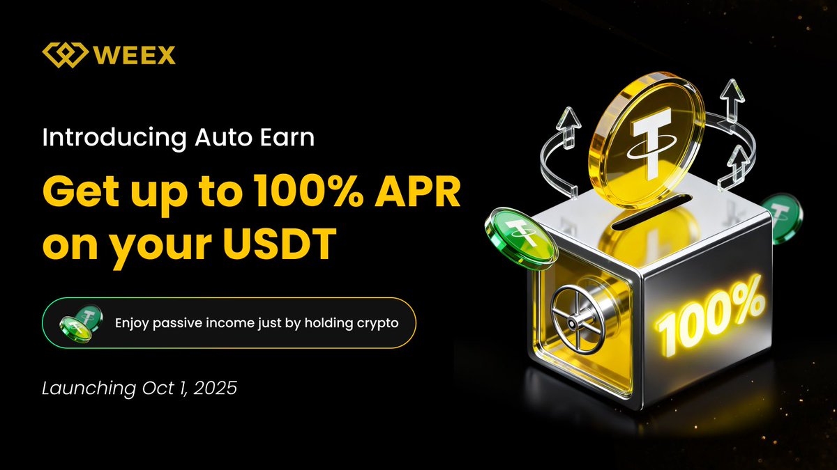 🎉 WEEX Auto Earn is LIVE! Launching Oct 1, 2025 🚀 ✨ New users: Up to 100%  APR ✓ Effortless yield on your idle USDT ✓ Flexible, easy to join anytime ✓