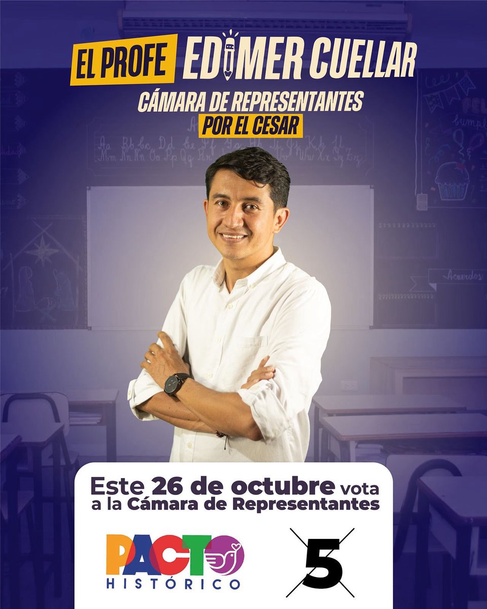 EdimerCuellar's tweet photo. El 26 de octubre la consulta del @PactoCol nos convoca a tomar partido por la VIDA y la lucha desde lo común, marcando el #5 en la Cámara de Representantes. 🇨🇴✊

#AccionesConPropósito #UnidadEsVictoria

COMENTA, DALE LIKE Y COMPARTE 📱 https://t.co/knxZ5q0WC0