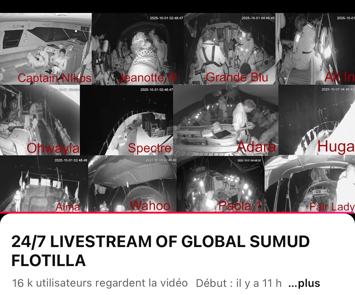 Veillez sur la flotille youtube.com/live/uEN2bWFtp… le notre c’est le Captain Nikos