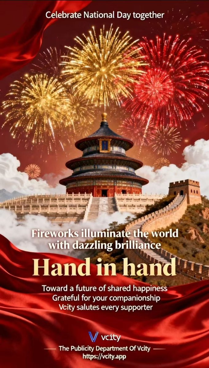 vcitylinglong's tweet photo. Celebrate National Day together
Fireworks illuminate the world with dazzling brilliance
Hand in hand
Toward a future of shared happiness
Grateful for your companionship
Vcity salutes every supporter
#ZhangXie #Vcity #VcityMeta #cityofpi https://t.co/jpRleIu3WB