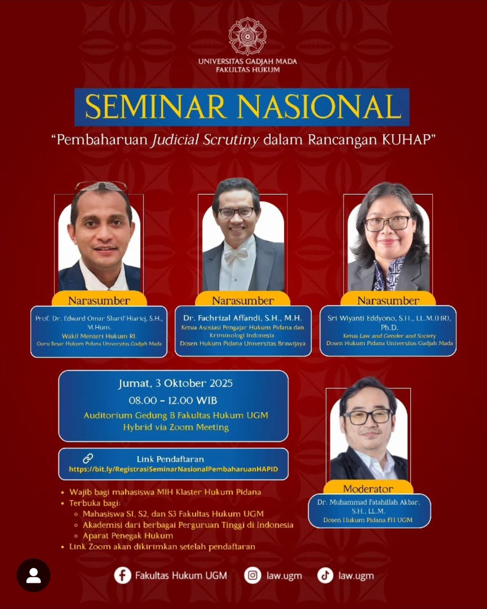 Dua Jum'at berturut2, membahas dua RUU yang krusial di bidang hukum pidana.

Jadi moderatornya para guru2 senior.