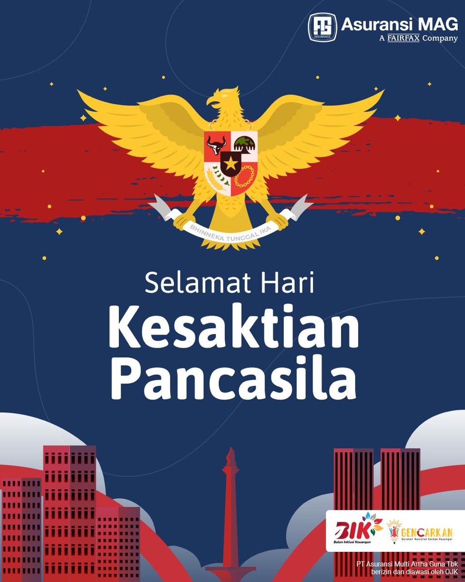 Selamat memperingati Hari Kesaktian Pancasila 2025!
Semoga Pancasila terus menjadi pijakan kuat untuk mewujudkan Indonesia yang maju dan sejahtera.

#asuransiMAG #Pancasila #HariKesaktianPancasila