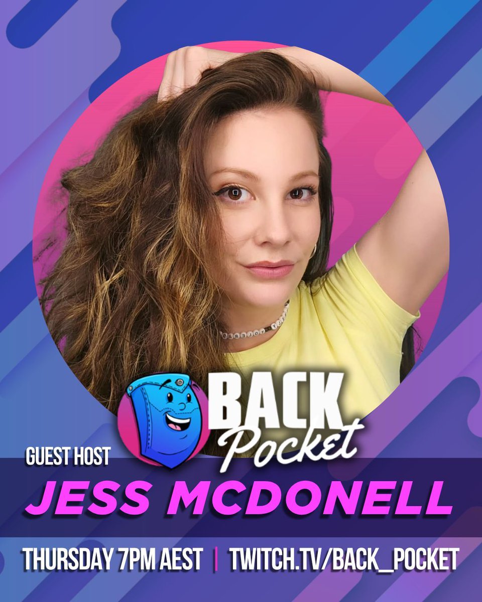 Back Pocket (@backpocketvids) on Twitter photo it's an honour and a pleasure to be joined this week by content creator, streamer, and whatculture host @jessmcdonell !!!!
OCTOBER 2ND | 7:00PM AEST | twitch.tv/back_pocket it's an honour and a pleasure to be joined this week by content creator, streamer, and whatculture host @jessmcdonell !!!!
OCTOBER 2ND | 7:00PM AEST | twitch.tv/back_pocket