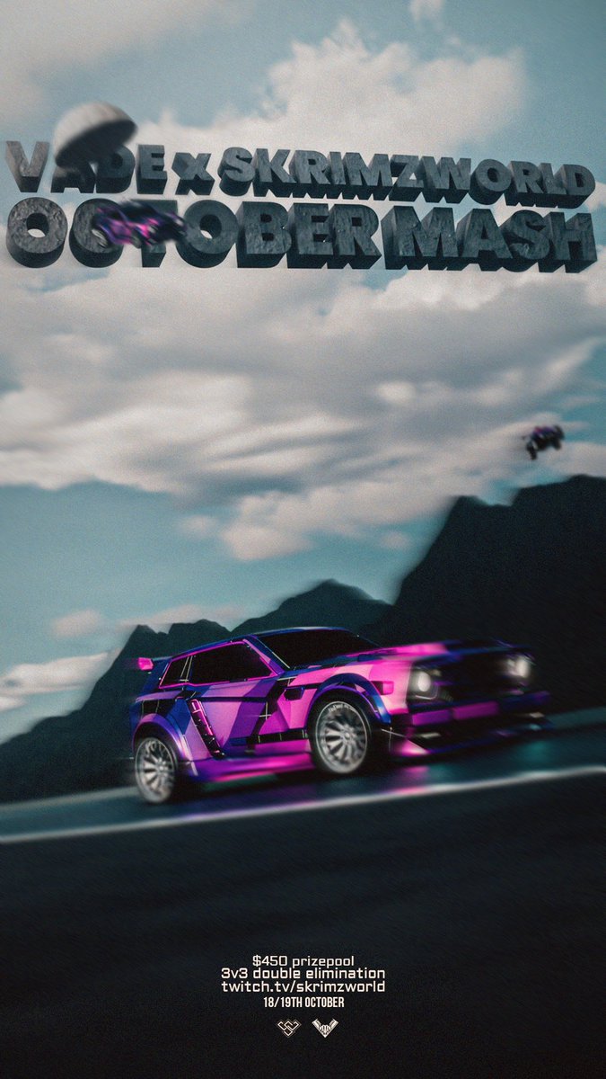 🔥VADE x SKRIMZWORLD🔥
🚀3v3 DOUBLE ELIM | $450 Prize Pool🚀

Warm up for RLCS, trial new teammates, or get some high-level games in 💯

📆 October 18-19
🎤 Casted by <a href="/MonyOCE_/">Mony</a> &amp; <a href="/formalcasting/">max vonneumann</a>
📺 Live: twitch.tv/skrimzworld

⏰ Registrations are now open
👉