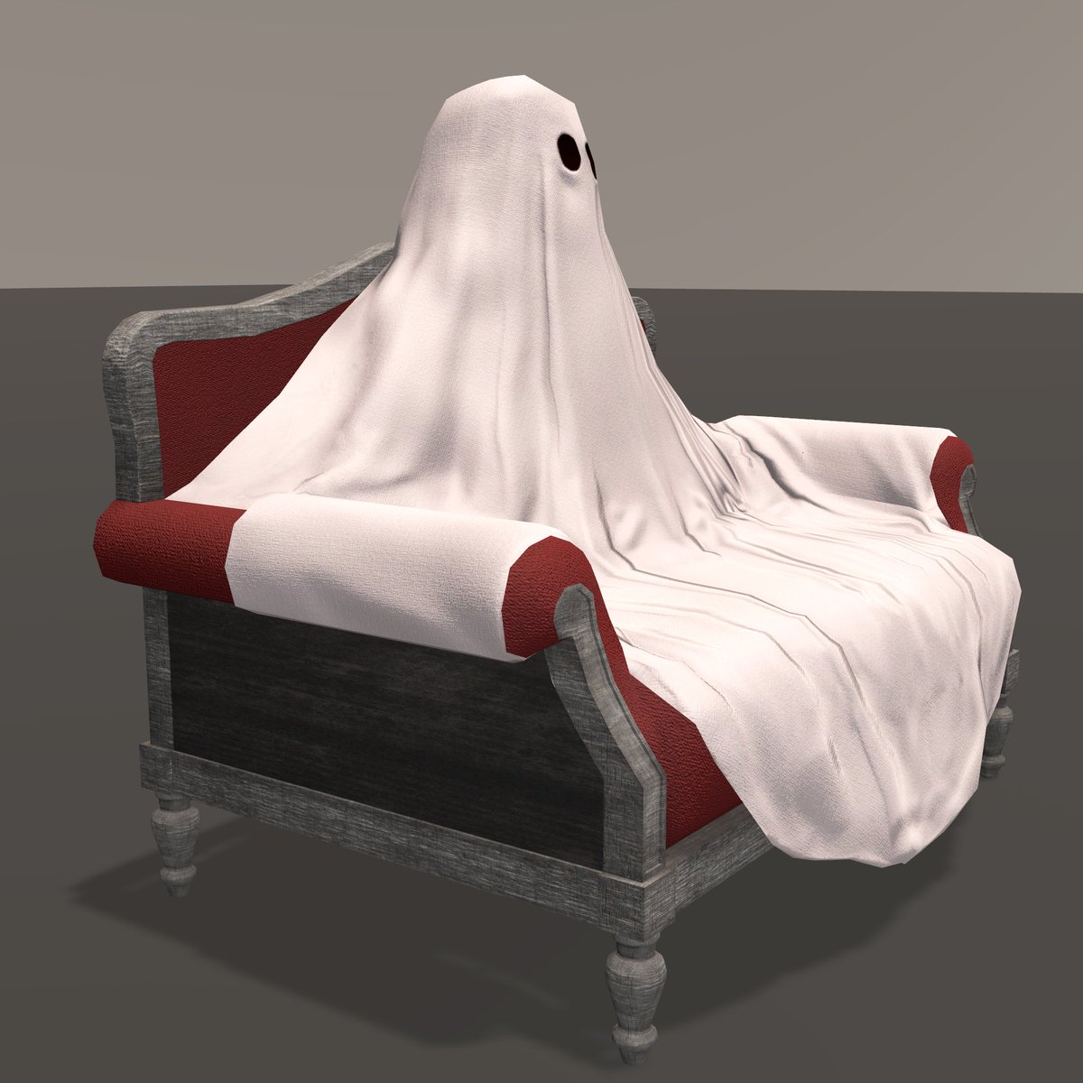 ikameshi_vr's tweet image. 脚追加したら最終3460ポリになっちまったｗ
まぁ許容範囲だな🦑👻
布感はテクスチャですますに限るな🦑✨️

おばけのソファ～👻
#VRChat #cluster