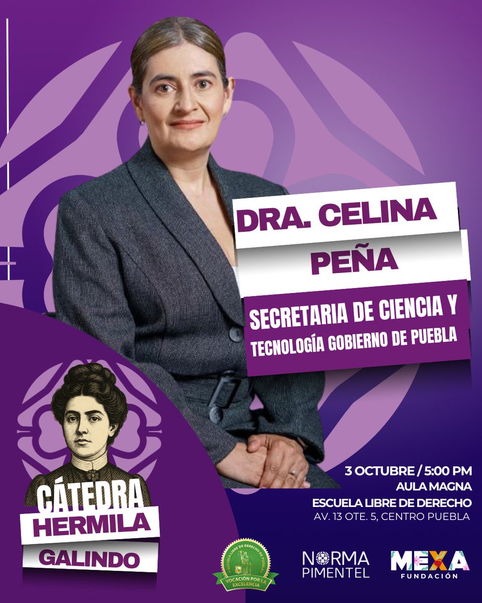 💜✨ La visión y el liderazgo también tienen nombre: <a href="/CelinaPGuzman/">Celina Peña Guzman</a>  se suma a la #CátedraHermilaGalindo.
Su trabajo ha abierto camino en la educación y en la vida pública, inspirando a más mujeres a tomar la palabra, decidir y transformar. 📚✊
#CelinaPeñaGuzmán