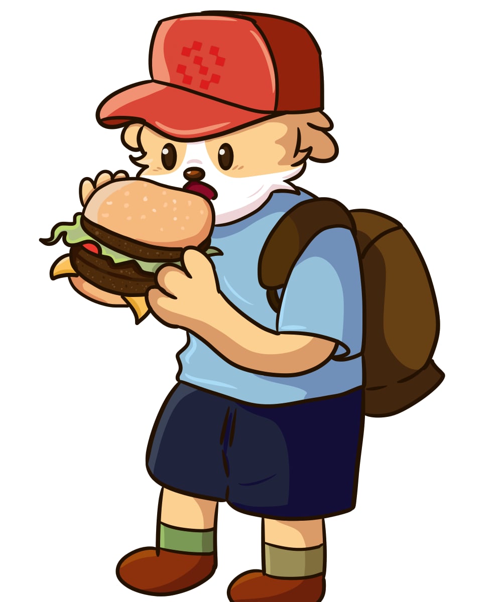 moswavleattola's tweet photo. My artwork depicts a curious traveler enjoying a well-deserved meal — a giant burger almost too big to hold 
Every detail, from the backpack to the cap, carries hints of a story you might recognize, and perhaps it reminds you of someone you know.

#SentientAGI @SentientAGI https://t.co/RwN8AokKzw