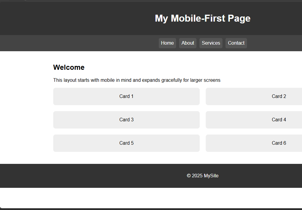 Xetron01's tweet image. Gn CT
Day 20/30:
#30DaysofCodeChallenge
Designed a page that starts with a mobile layout and added additional styles for larger screens using media queries.
I'm really getting good at this