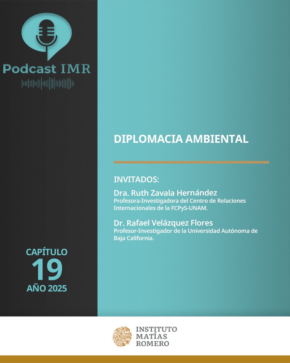 imatiasromero's tweet photo. 🆕📢 En este capítulo de el #PodcastIMR conversamos con @Ravelflo y @Ruthzavala_, acerca de los retos para la diplomacia ambiental, así como del número 131 de la #RMPE dedicado a dicho tema.
Te invitamos a escuchar.
🔊➡️ https://t.co/1Hj5tbnrp7 https://t.co/vD9xsTTyf9