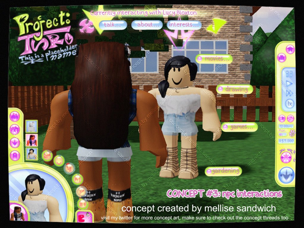unikornsandwich's tweet photo. CONCEPT ART #3: npc interactions

For anyone new here - Project: TSRO is a Roblox life simulator inspired by The Sims and mid 2010s Roblox!

🧵 See the thread to see how you can support this project!

#ROBLOX #RobloxDev #ProjectTSRO #TheSims #lifesim https://t.co/KGxohD7tyL