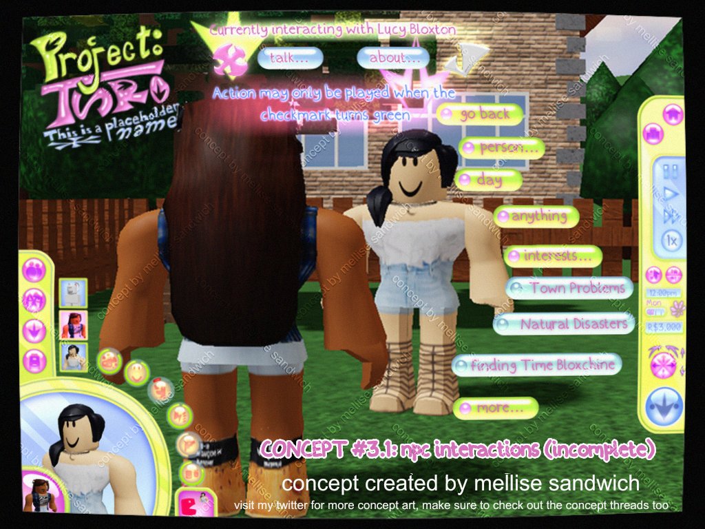 unikornsandwich's tweet photo. CONCEPT ART #3.1: npc interactions (incomplete)

Some actions require further specifications to be able to be performed, but some may also be general (like shown in concept #3)

Your actions have consequences, so try to he careful! 

#ROBLOX #RobloxDev #ProjectTSRO #TheSims https://t.co/aTHqXCSQIZ
