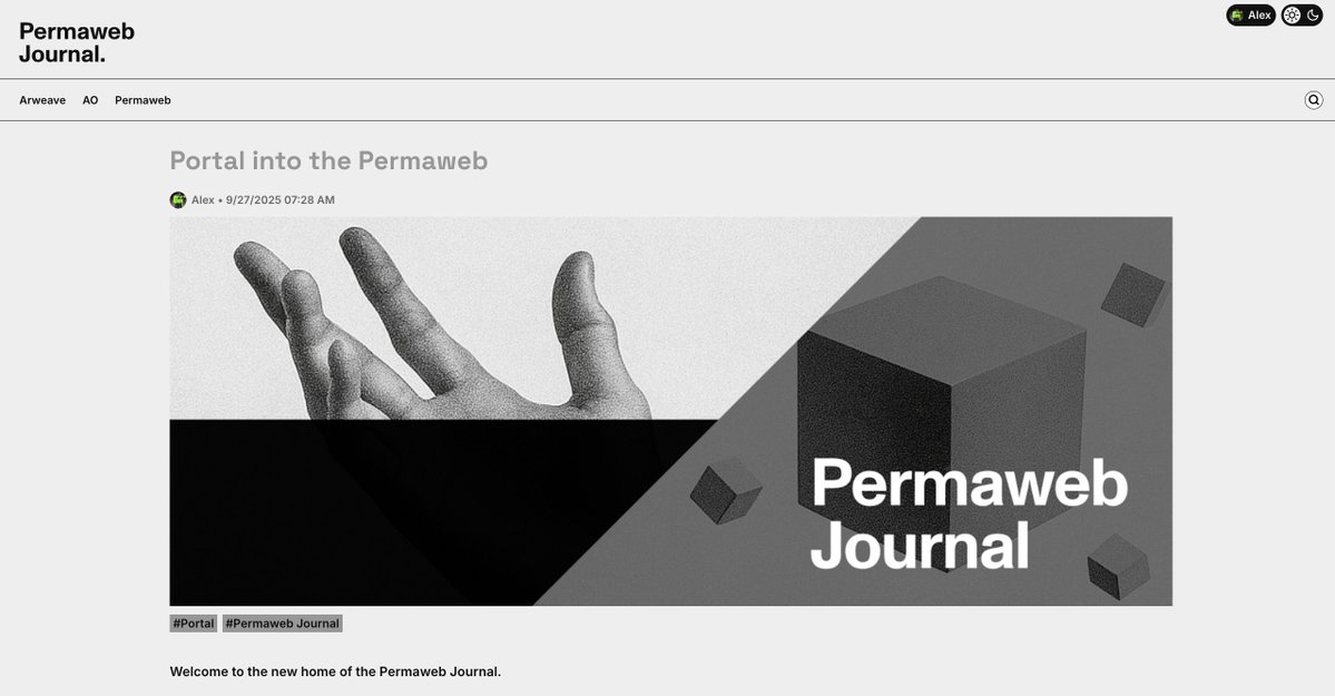 Welcome to the new home of Permaweb Journal.

Now live on <a href="/PortalInto/">Portal</a>