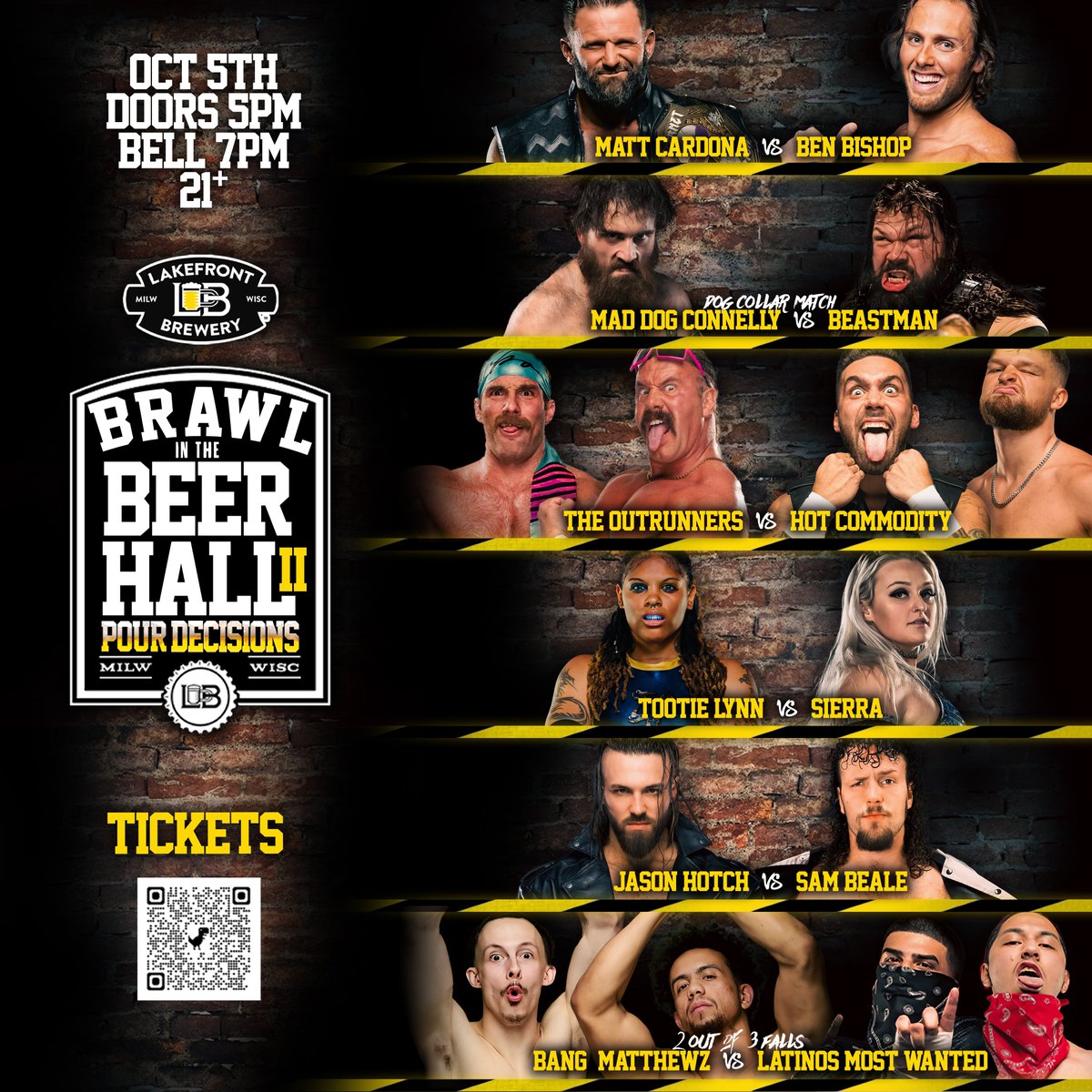Pro Wrestling Ventures (@prowresventures) on Twitter photo SUNDAY we drink <a href="/lakefront/">Lakefront Brewery</a> and watch pro wrestling!
<a href="/TheMattCardona/">Matt Cardona</a> v <a href="/bigtroubleBB/">Big Trouble Ben Bishop</a>
Dog Collar Match <a href="/mdcon420/">MAD DOG CONNELLY</a> v <a href="/beastmanhusk/">Beast Man ビーストマン</a>
2/3 Falls LMW v B&M
<a href="/TheTootieLynn/">The Little Blue Dragon 💙🐲</a> v <a href="/REALSierra_/">Sierra</a>
The Outrunners v Hot Commodity
<a href="/sambeale23/">Sa〽️ Beale 🦁</a> v <a href="/TheJasonHotch/">Jason Hotch</a>
Tickets: ticketleap.events/tickets/lakefr… SUNDAY we drink <a href="/lakefront/">Lakefront Brewery</a> and watch pro wrestling!
<a href="/TheMattCardona/">Matt Cardona</a> v <a href="/bigtroubleBB/">Big Trouble Ben Bishop</a>
Dog Collar Match <a href="/mdcon420/">MAD DOG CONNELLY</a> v <a href="/beastmanhusk/">Beast Man ビーストマン</a>
2/3 Falls LMW v B&M
<a href="/TheTootieLynn/">The Little Blue Dragon 💙🐲</a> v <a href="/REALSierra_/">Sierra</a>
The Outrunners v Hot Commodity
<a href="/sambeale23/">Sa〽️ Beale 🦁</a> v <a href="/TheJasonHotch/">Jason Hotch</a>
Tickets: ticketleap.events/tickets/lakefr…