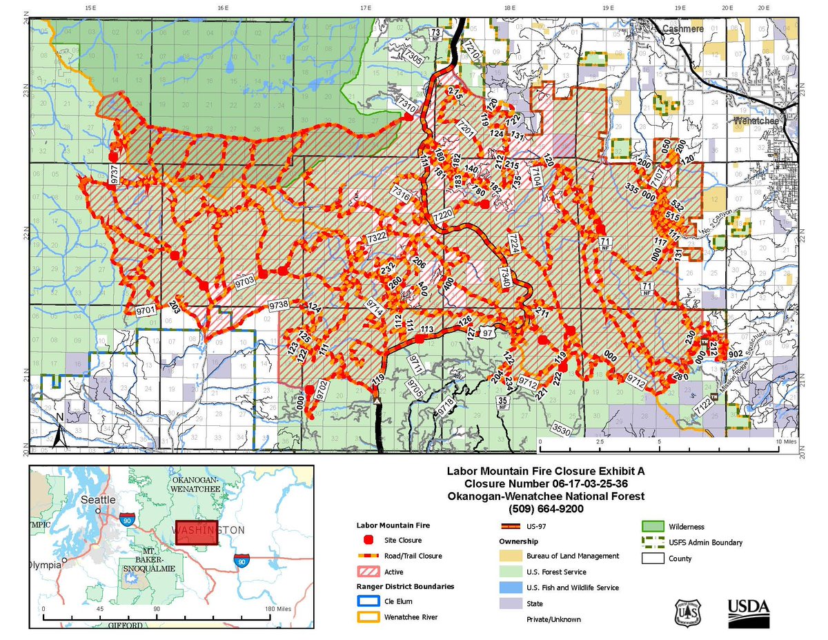 Labor Mountain Fire Closure Updated on Sept. 30, 2025 impacting Wenatchee River &amp; Cle Elum Districts: 
fs.usda.gov/r06/okanogan-w… 

Number 2 Canyon trail system is now closed.

Stay safe, stay healthy, and stay tuned for updates.