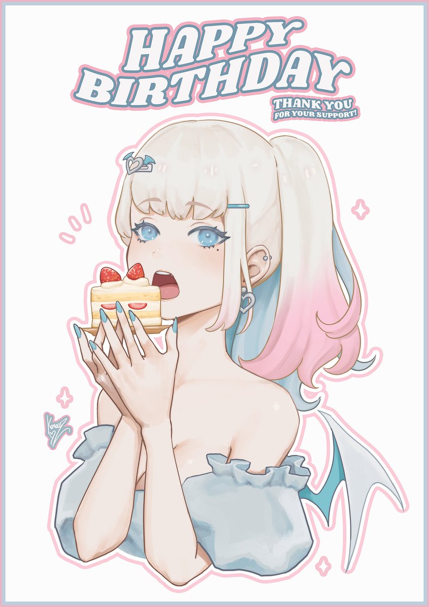 Its my birthday! ☺️🎂 Thank you for the well wishes!! Here's my mascot, Namu eating a cake 🥰 thank you to all who check out my art! ☺️🙌 #originalart