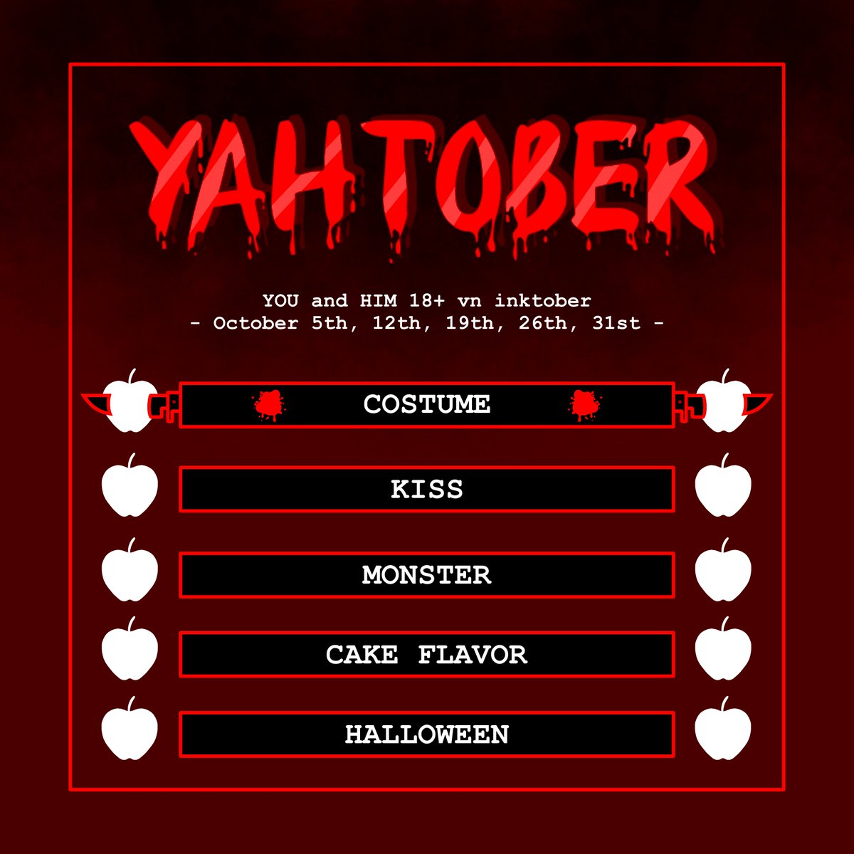 doomwitc_main's tweet photo. YAHTOBER is officially here!
#YOUandHIM #yahtober https://t.co/af57fTMnfX