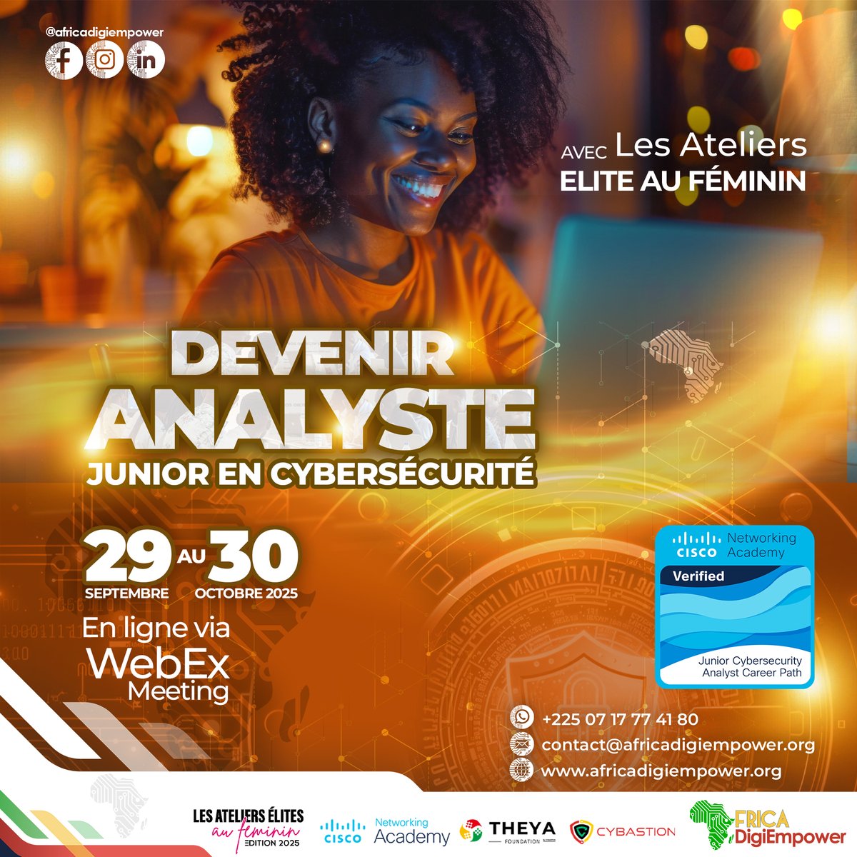 adambita237's tweet image. Devenir Analyste Junior en Cybersécurité

🌍 Chez Africa DigiEmpower, nous croyons fermement que l’autonomisation passe par la connaissance.

✨ Forme-toi, connecte-toi, transforme ton avenir.

#AfricaDigiEmpower  #FondationTHEYA #Cybastion #Cybersécurité #FormationGratuite