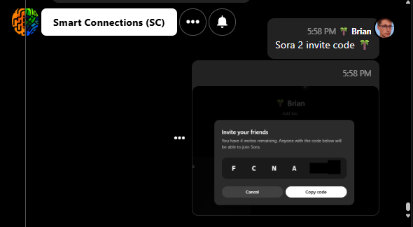 Smart Connections (@smartobsidian) on Twitter photo Sora 2 invite code available in the Smart Connections Community private chat Sora 2 invite code available in the Smart Connections Community private chat