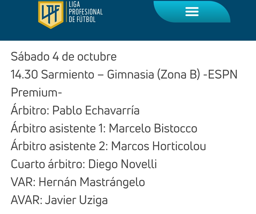 Julián Barbetti (@barbettijulian) on Twitter photo #CGE #GELP Pablo Echavarria el árbitro de Sarmiento - Gimnasia. Hernán Mastrangelo al VAR. #CGE #GELP Pablo Echavarria el árbitro de Sarmiento - Gimnasia. Hernán Mastrangelo al VAR.