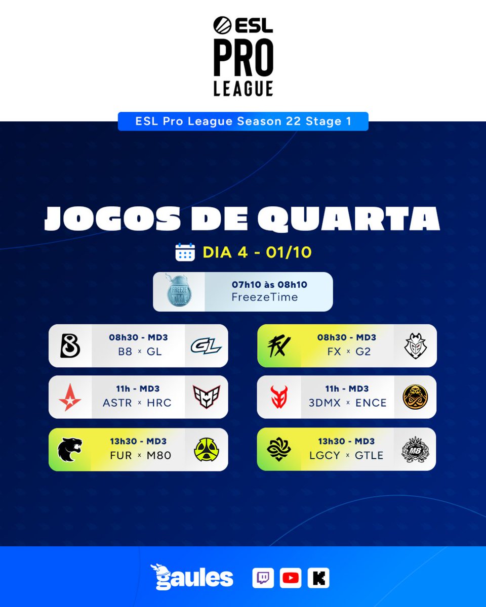 Gaules's tweet image. Jogos de amanhã na ESL! 🇧🇷