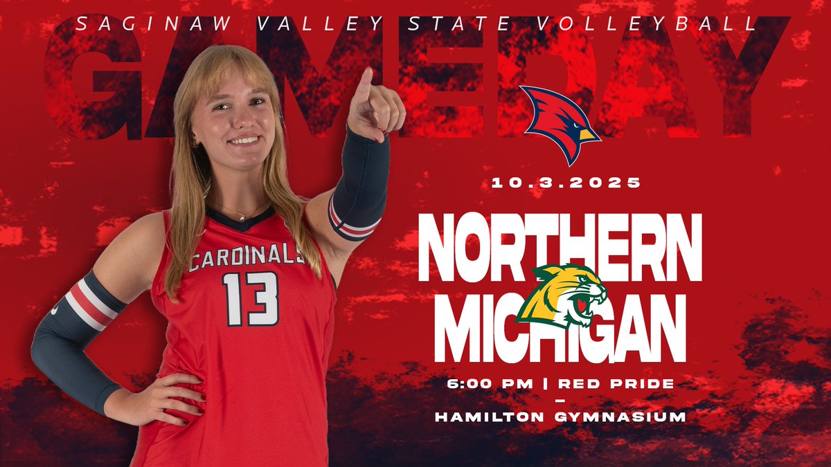 svsuathletics's tweet photo. π¨MATCH DAYπ¨
π: @SVSU_vb
π: Northern Michigan
π
: October 3, 2025
π: 6:00 PM EDT
π: University Center, Mich.
ποΈ: Red Pride
πΊ: https://t.co/FuDQ1aHaAS
#BeaksUp #GoCards #StandOut #SVSUVB https://t.co/qSr6wIsN9x