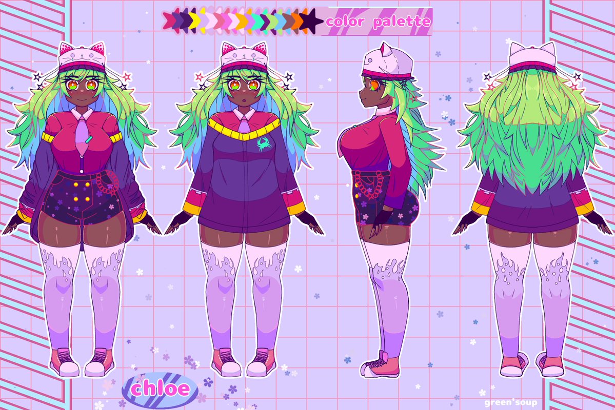 GreensSoup's tweet image. Chloe&apos;s refrence sheet 1/4🍋‍🟩💚
#Reference #ReferenceSheet #oc