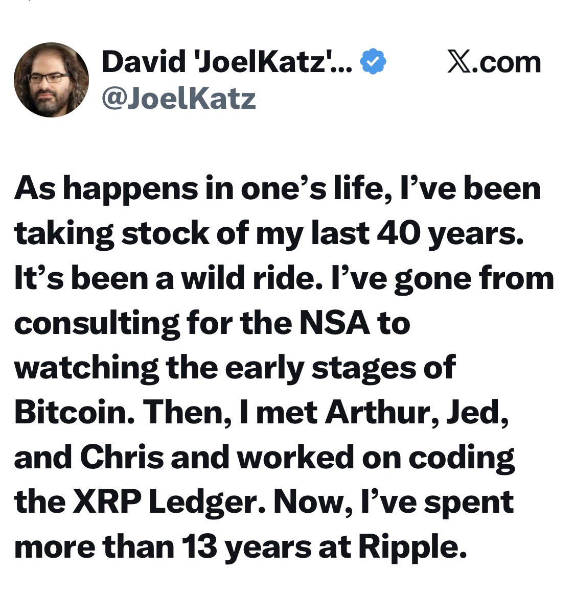 unknowDLT David Schwartz admitted he was “watching the early stages of  Bitcoin” while consulting for the NSA. Connect the dots: Bitcoin was not a  random cypherpunk miracle — it was born from