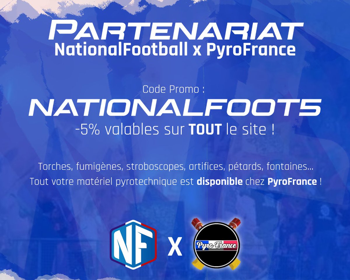 💙𝗣𝗔𝗥𝗧𝗘𝗡𝗔𝗥𝗜𝗔𝗧 𝗡𝗙 𝘅 𝗣𝗬𝗥𝗢𝗙𝗥𝗔𝗡𝗖𝗘 🧨🇫🇷

Vous êtes un simple supporter, un fan, ou un ultra, et vous souhaitez vous procurer du matériel pyrotechnique pour mettre l'ambiance ?

Tout est disponible sur PyroFrance !

🔗 pyro-france.fr 🔗

🚚 Livraison