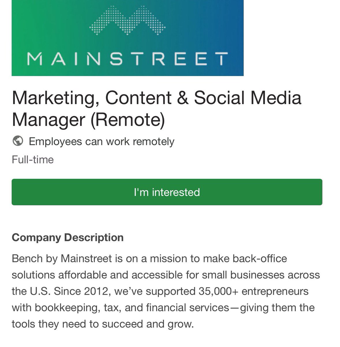 JesseTinsley's tweet image. Who wants to tweet with me all day?

We’re hiring at @MainStreet 👇👇👇