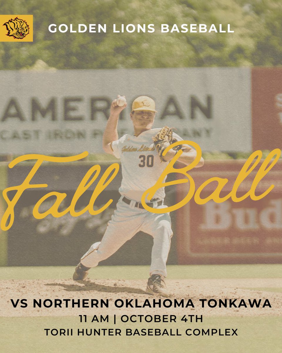 18 Innings. One Diamond. Your Golden Lions. ⚾🔥

This weekend, the Golden Lions host Northern Oklahoma–Tonkawa for 18 innings of nonstop FALL action. 

Come out, make some noise, and watch our squad set the tone for the season! 💛🖤🦁 #1TEAM1ROAR