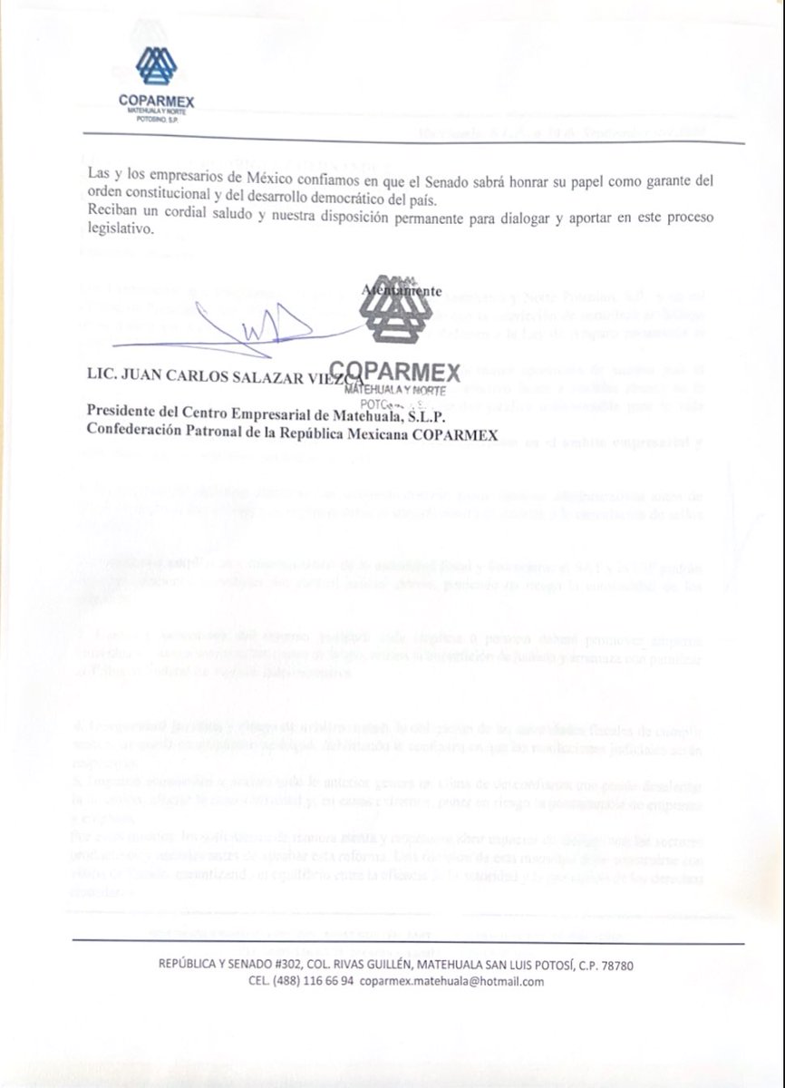 Senadora de la República <a href="/RuthGonzalezMx/">Ruth González Silva</a> : Desde <a href="/Coparmex/">Coparmex Nacional</a> le exhortamos a revisar la reforma a la #LeyDeAmparo. No se debe quitar a la ciudadanía un mecanismo de defensa ante actos arbitrarios de las autoridades.