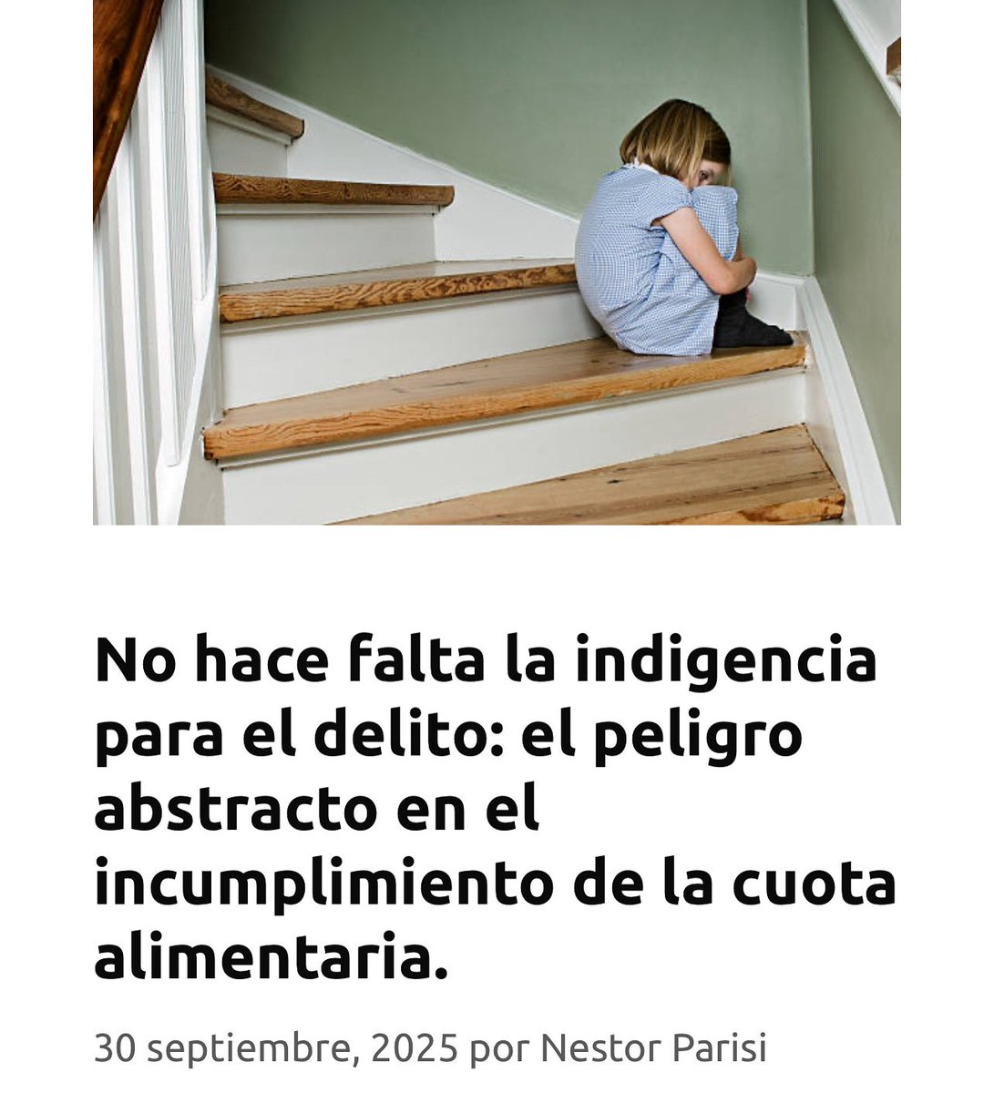 ElMundoJuridico's tweet photo. ⚖️ El tribunal confirmó que no pagar la cuota alimentaria es delito, aunque el menor no haya caído en la indigencia. Basta con el incumplimiento de la obligación para configurar el tipo penal.

👶 El fallo recordó que el deber del progenitor es asegurar la manutención del hijo. Que la madre cubra los gastos no elimina la responsabilidad: el delito se consuma con la omisión deliberada.

🚫💸 Se trata de un delito de peligro abstracto: la ley protege al niño antes de que exista un daño grave. El incumplimiento es en sí mismo una forma de violencia económica y una vulneración de sus derechos.

https://t.co/gwxrE8MSI7
