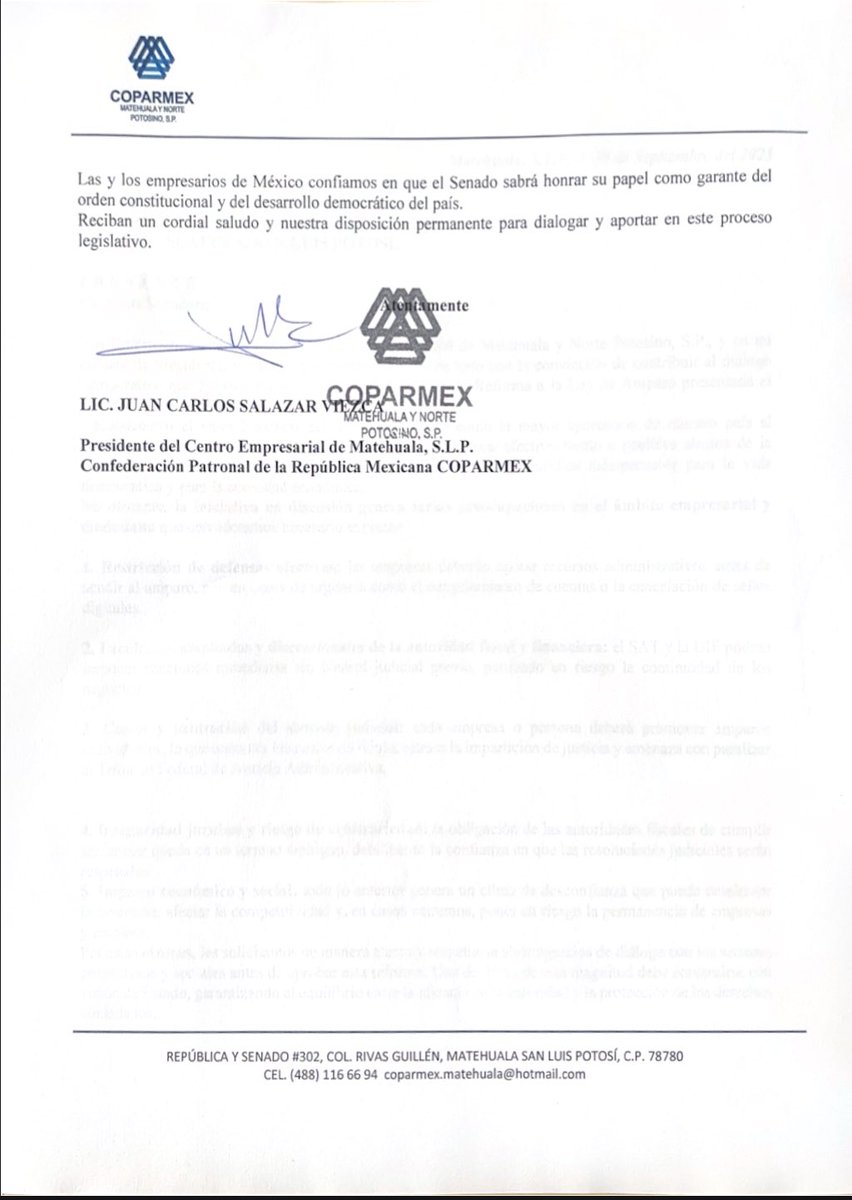Senador de la República <a href="/GilVillafuerte/">Gilberto Hernández Villafuerte</a> : Desde <a href="/Coparmex/">Coparmex Nacional</a> le exhortamos a revisar la reforma a la #LeyDeAmparo. No se debe quitar a la ciudadanía un mecanismo de defensa ante actos arbitrarios de las autoridades.