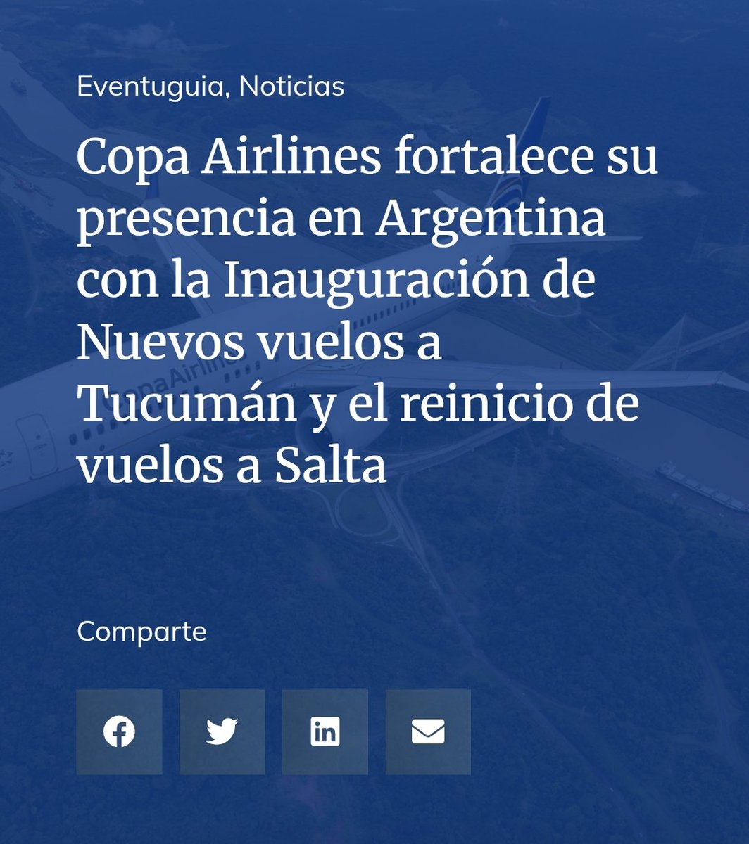 Copa Airlines fortalece su presencia en Argentina con la Inauguración de Nuevos vuelos a Tucumán y el reinicio de vuelos a Salta
eventurismo.com.uy/copa-airlines-…