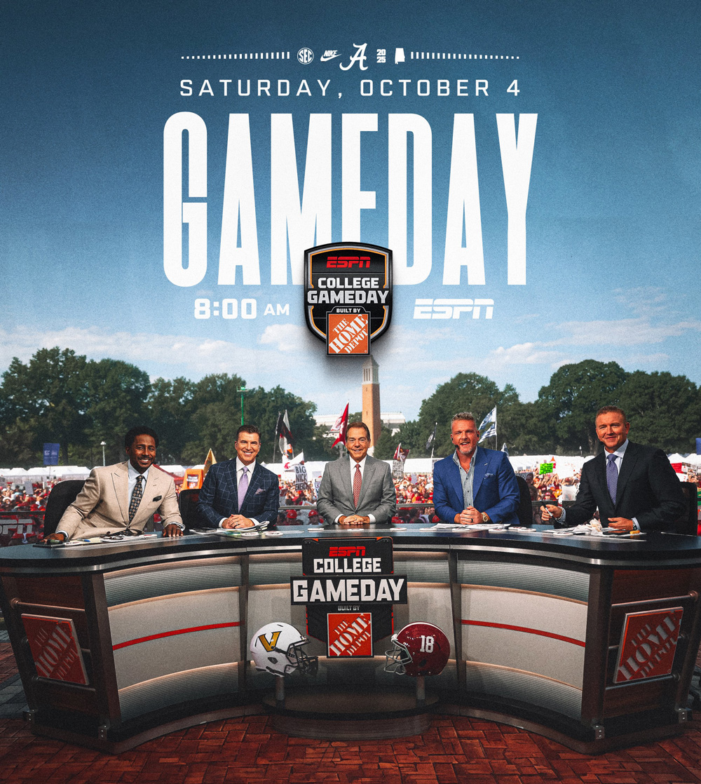 .<a href="/CollegeGameDay/">College GameDay</a> is heading to T-Town! Are you ready? See you on The Quad at 8 AM CT! 

#RollTide | #BamaGameday